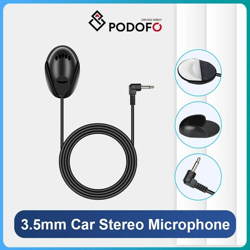 Podofo ไมโครโฟนระบบนำทาง GPS สำหรับรถยนต์, ไมโครโฟนติดภายนอกไมโครโฟนขนาด3.5มม. ไมโครโฟนสเตอริโอในรถยนต์