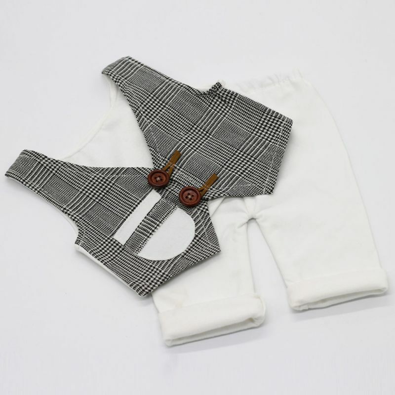Baby Boy Photography Clothing Newborn Photo Props Little Gentleman Plaid Vest  Shorts Suit 3 Colors