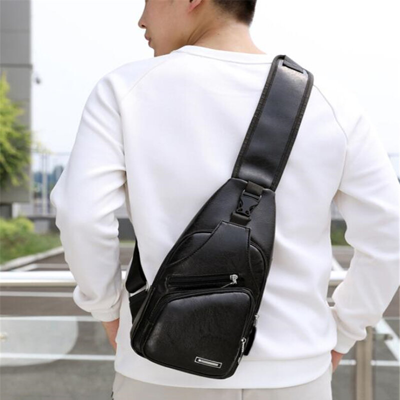 Мужская нагрудная сумка через плечо с USB-зарядкой и защитой от кражи