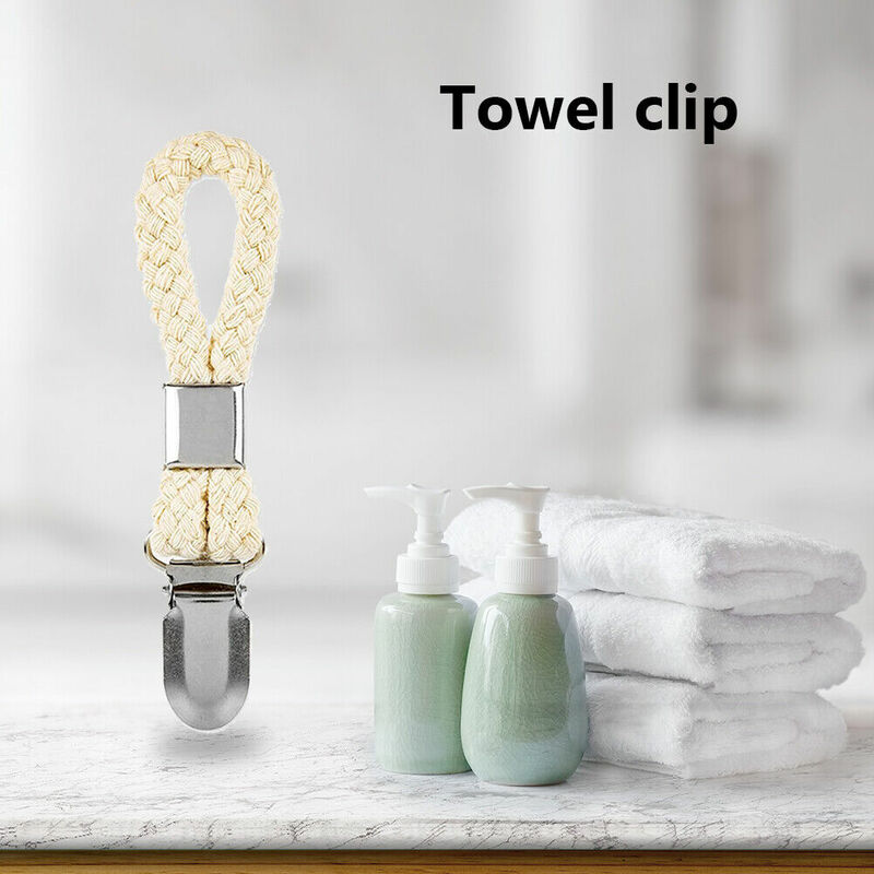 4 pezzi appendiabiti per asciugamani da bagno clip per asciugamani da tè clip per asciugamani in metallo clip intrecciate multiuso in cotone con morsetto ad anello