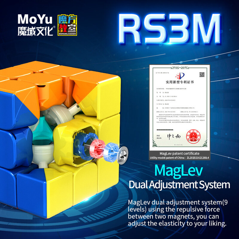 MOYU RS3M kubus ajaib magnetik 3 × 3 Maglev 3x3 Speedcube profesional mainan Puzzle kecepatan 3x3x3 asli