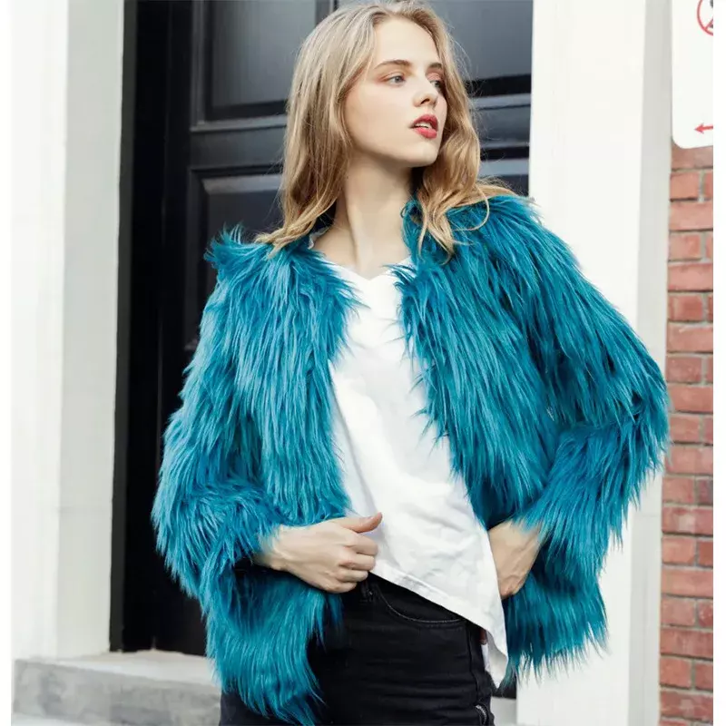 Women Coat Long Sleeve Covered Button Cardigan Thick Warm Fur Solid Color Loose Casual Slim Fit Round Neck 2023 Autumn