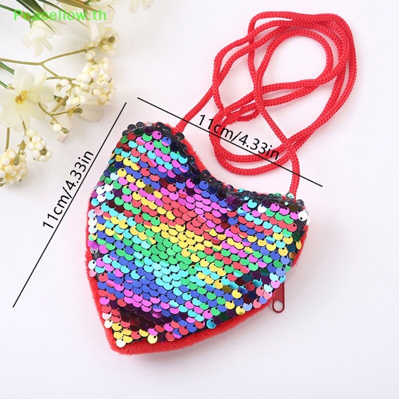 Decorative Kids Tote Bag New Mini Cute Heart Shape Kids Coin Purse Bag Shiny Shoulder HandBags Sequin Bag