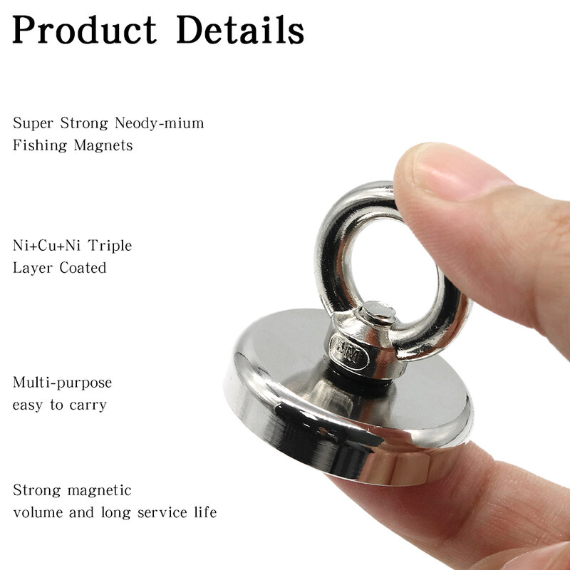 N52 Heavy Duty Search Magnets Strong Neodymium Magnet Salvage Magnet Deep Sea Fishing Magnets Mounting with Ring Eyebolt
