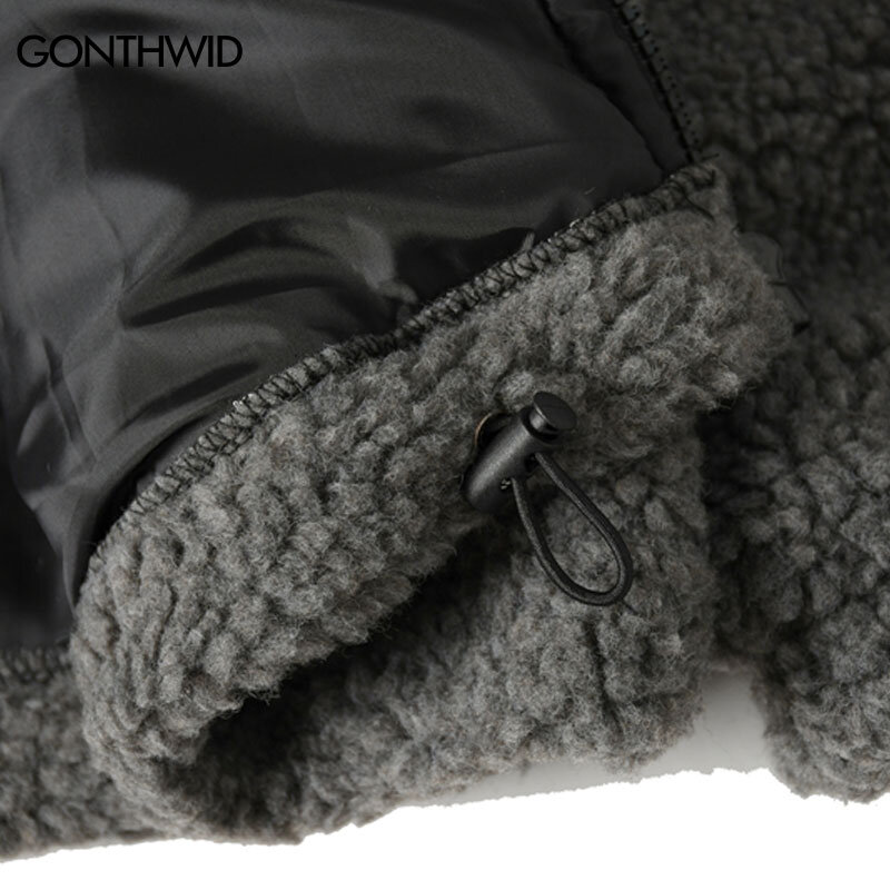 Hip Hop veste d'hiver en polaire duveteuse Streetwear Harajuku manteau duveteux à fermeture éclair pour hommes vestes d'automne de couleur unie noir Beige