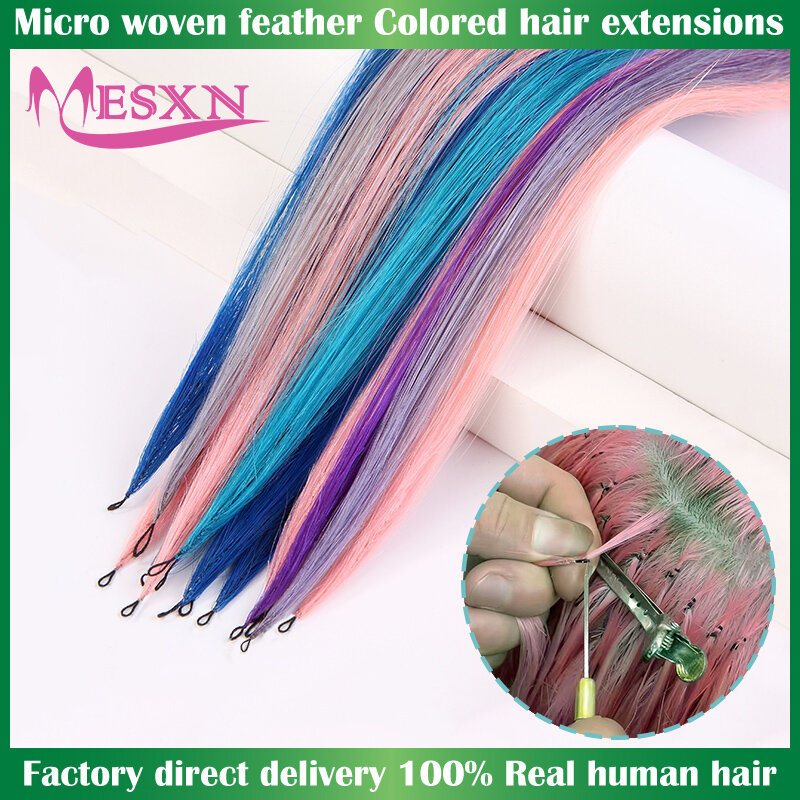 Color Feather New hair extensions Straight Natural Real Human Microring Hair Extensions  Blonde Color Purple Blue Pink Color