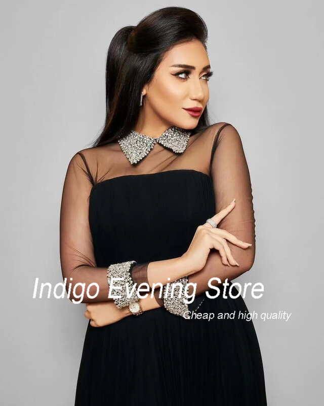 Indigo Evening Dresses Full Sleeves Tulle A Line Formal Occasion Party Dress For Women 2024 vestidos cortos de noche