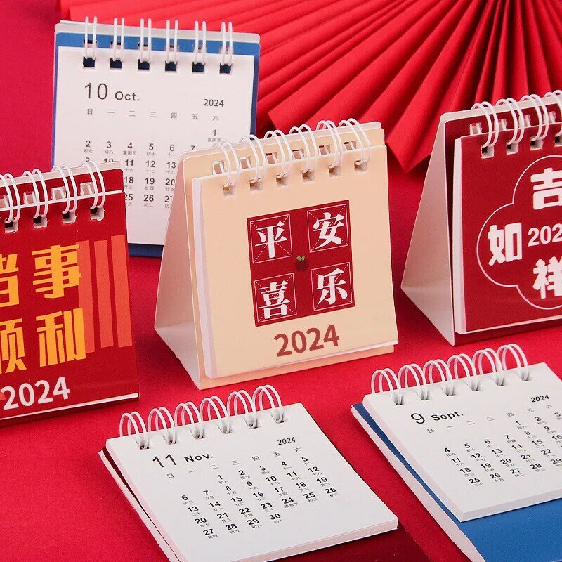 Kalender meja 2024 warna polos, kalender perlengkapan sekolah kantor kalender meja perencana bulanan Aksesori Meja perekam dekorasi
