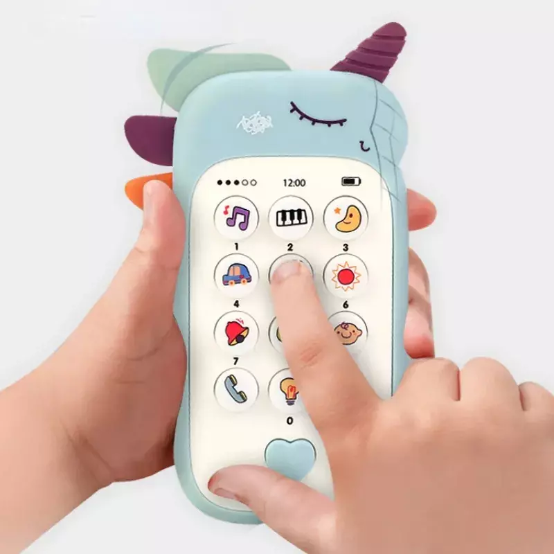 Baby cartoon simulation music light phone toys children early education story machine bilingual learning sound cute animals toy