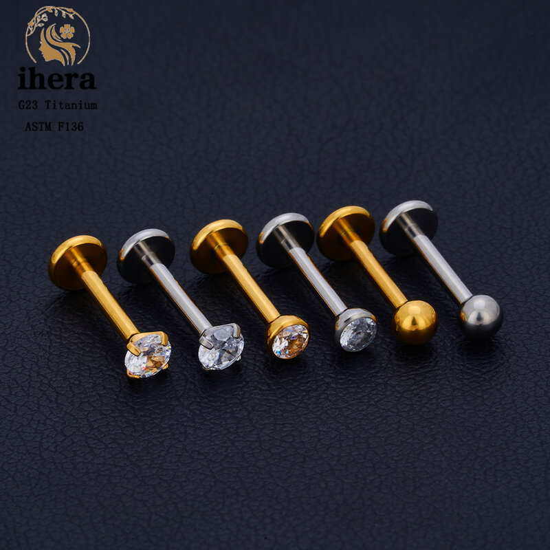 10 buah G23 cincin bibir Titanium Labret tindik anting kancing CZ 16/18/20G Push Pin telinga Tragus Helix Conch Pierc perhiasan