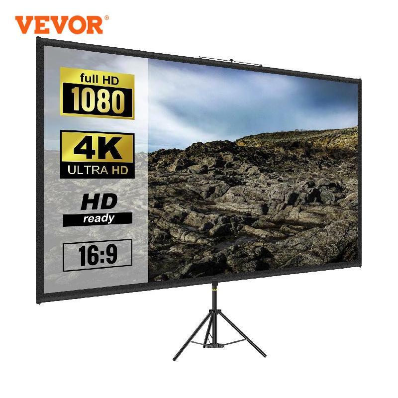 VEVOR 100-дюймовый штативный проекторный экран с подставкой 16: 9 4K HD портативный домашний кинотеатр для проекции в помещении и на открытом воздухе
