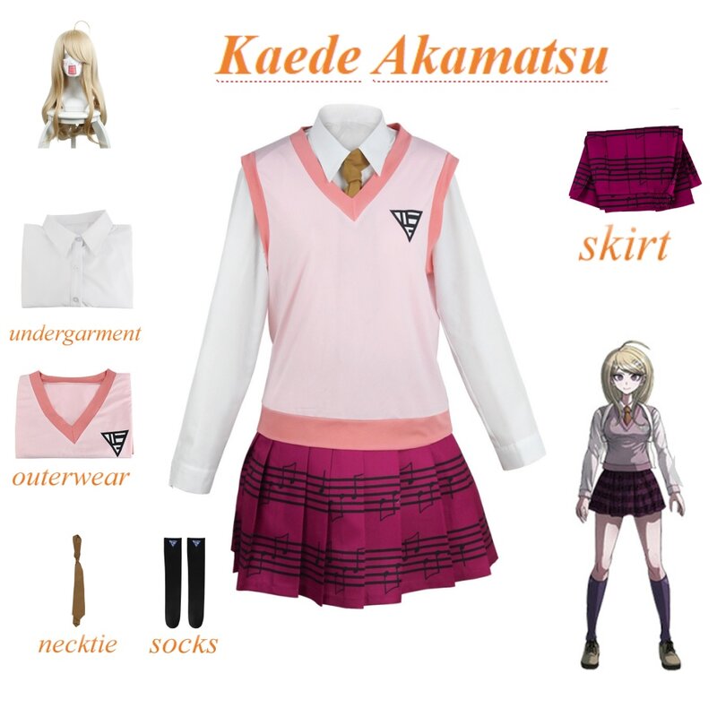 Myheroacademia-Costumes de cosplay pour femmes, robes Anime, chemise GlaSkirt, chaussettes, uniforme scolaire JK, recruté anronpa V3, Kaede Akampetrol