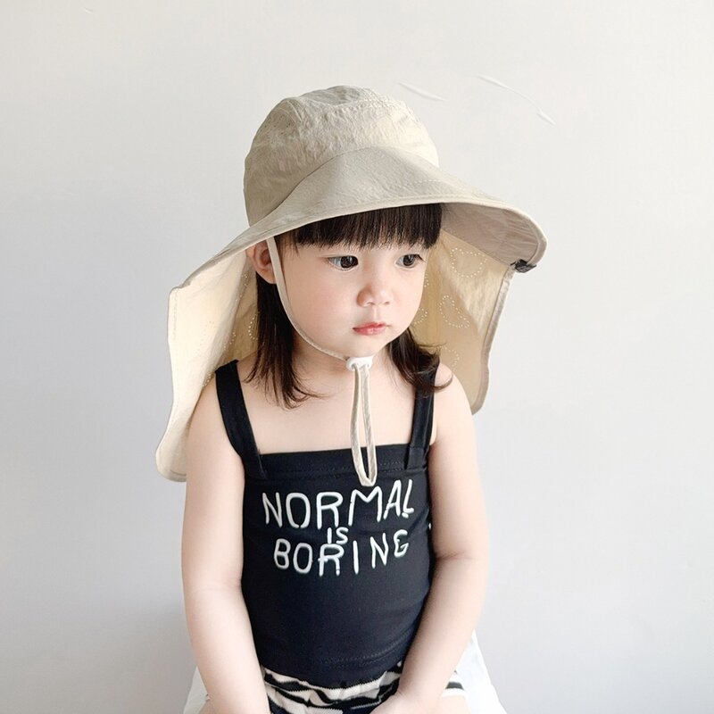 속건성 어린이 자외선 차단 모자, 얇은 단색 선바이저 모자, 숄 포함, 해변 자외선 차단 파나마 모자, 3-13 세, 신제품