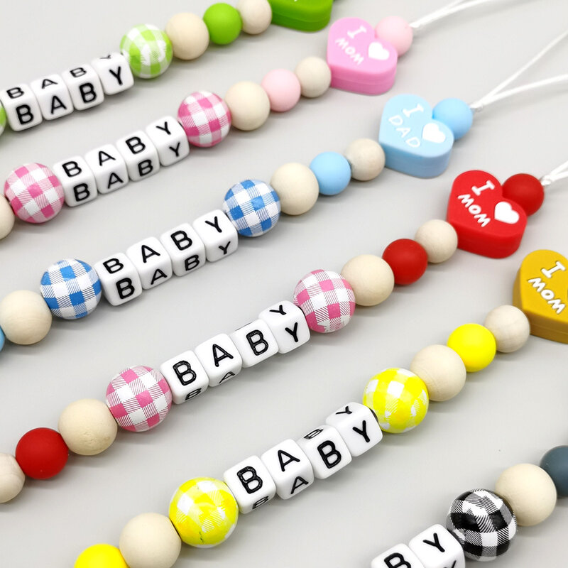 Baby Pacifier Clips Personalized Name Cartoon Silicone Heart Dummy Nipples Holder Clip Chain Newborn Teething Toy Infant Feeding