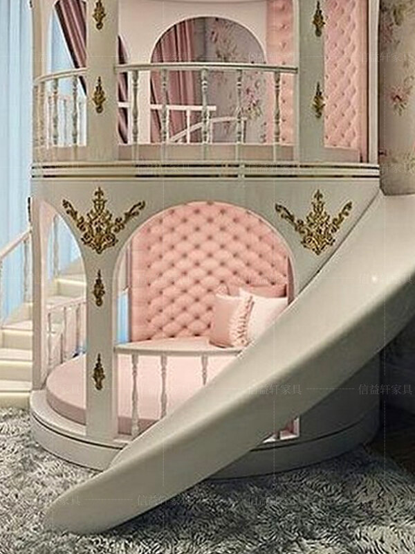 Double Deck Princess Bed com camas de slide para meninas, toda a madeira maciça, Dream Castle, estilo europeu, cima e baixo