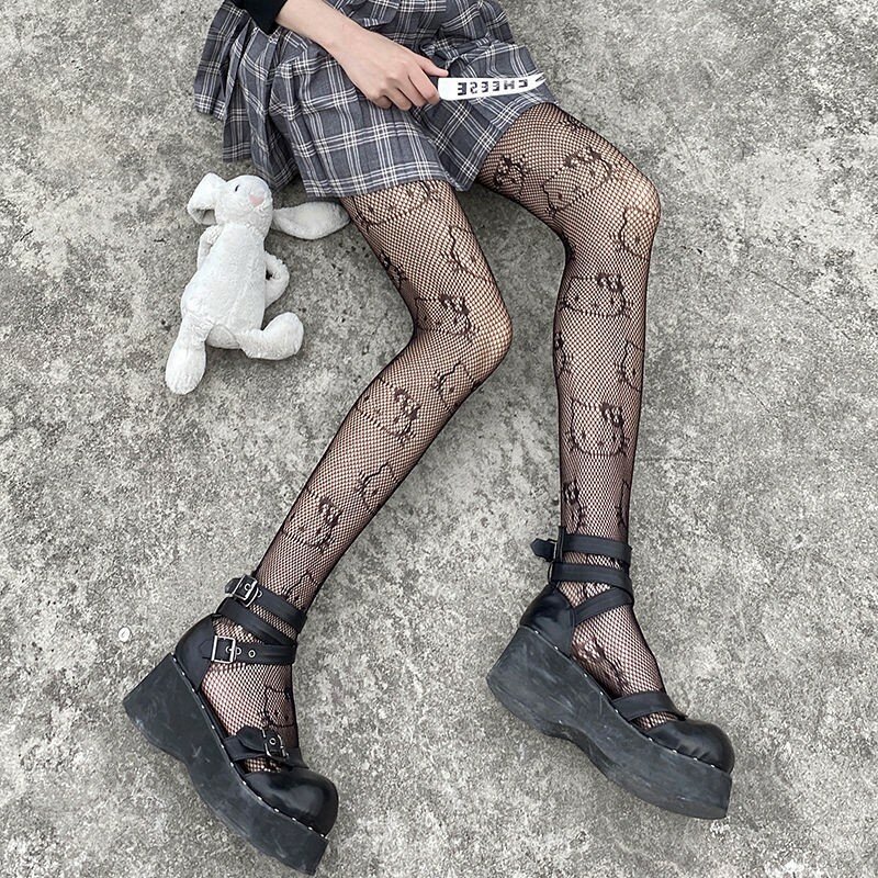 Medias góticas Y2k de Lolita para niñas, medias de gato lindo, medias de rejilla Sexy, disfraz de Anime de dibujos animados de gatito Kawaii, pantimedias negras