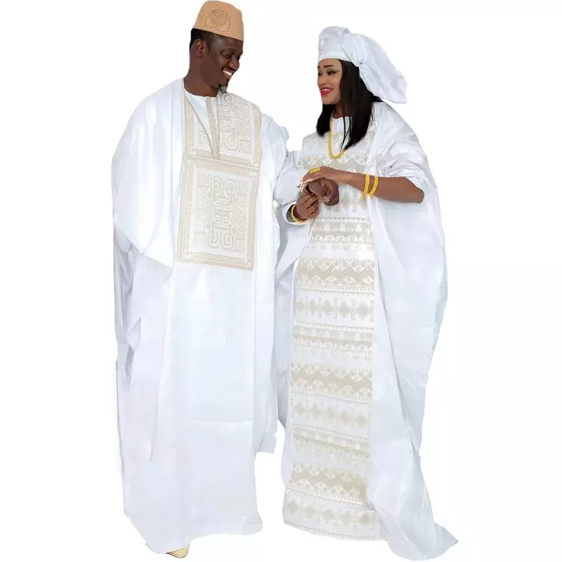 Vestidos Africanos Para Casais Vestidos Bordados Bazin Tradicional Até O Chão Vestido Com Lenço Casal Design