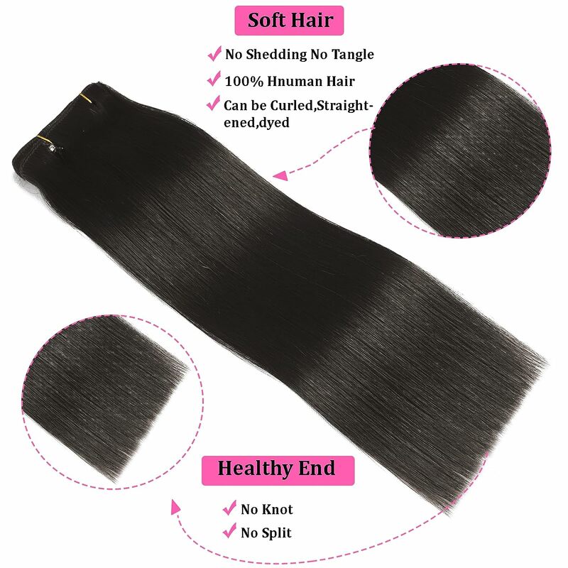 Natural Straight Clip In Hair Extensions 100% Real Human Hair Extensions 12-26 Inch Color #1B Black 120g For Salon High Quality