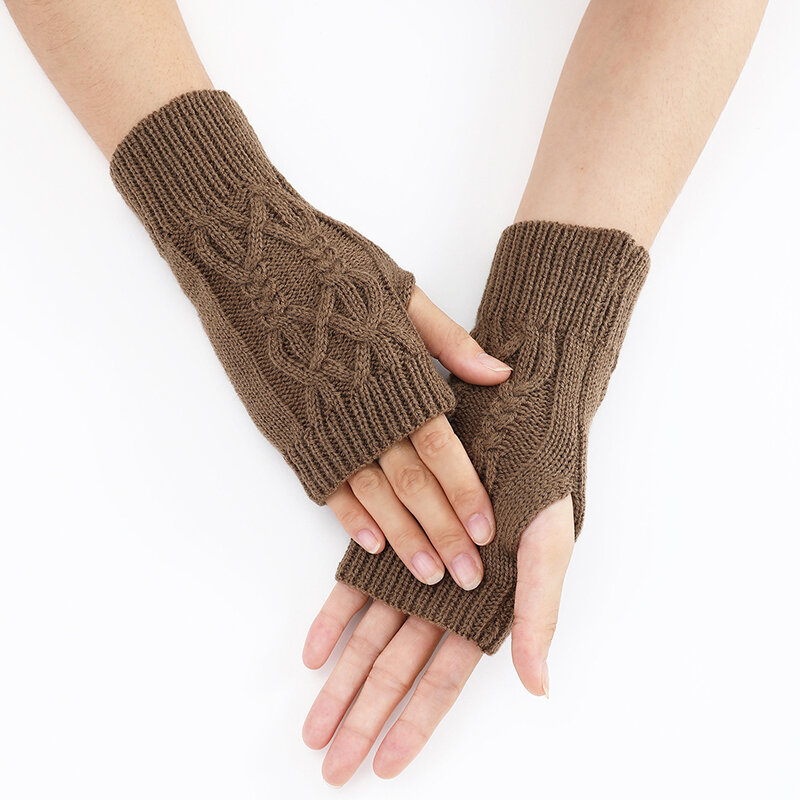 Luvas de lã curtas tricotadas para mulheres, luvas de pulso sem dedos, luvas macias para meninas, aquecedores quentes de mão, outono e inverno, 1 par