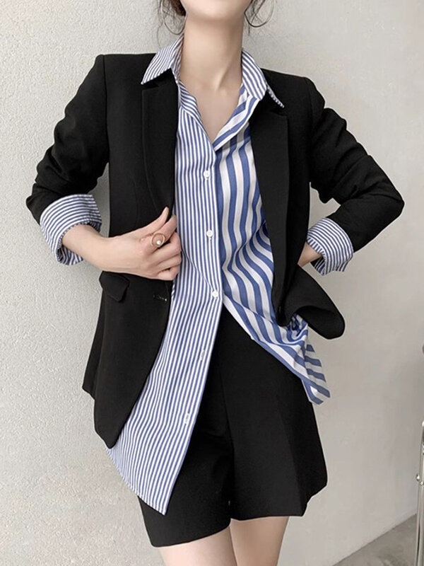 BZVW blazer wanita untuk wanita, jaket blazer kantor elegan dengan kancing tunggal warna polos, mantel mode Musim Panas 2024, 26D9106