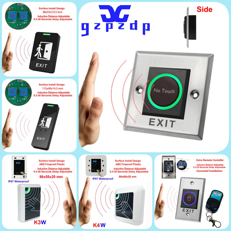 Sistema de Control de Acceso de puerta sin contacto, interruptor de liberación de bloqueo electrónico abierto, infrarrojo sin contacto, botón de salida, 12V y 24V