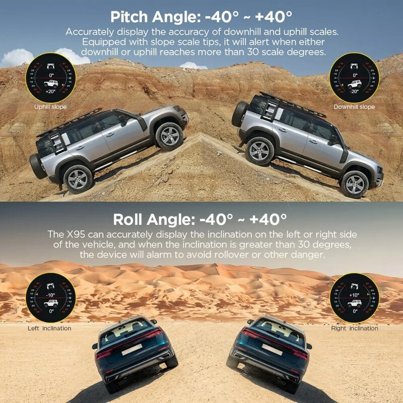 AUTOOL-Brújula para coche, accesorio con ángulo de inclinación para longitud, latitud y altitud, PMH, KMH, con inclinómetro y velocímetro y GPS horizontal X95