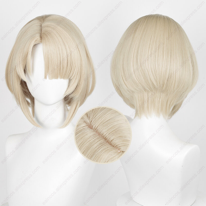 Freminet Cosplay Wig 30cm Beige Golden Wigs Heat Resistant Synthetic Hair Simulated Scalp Wigs