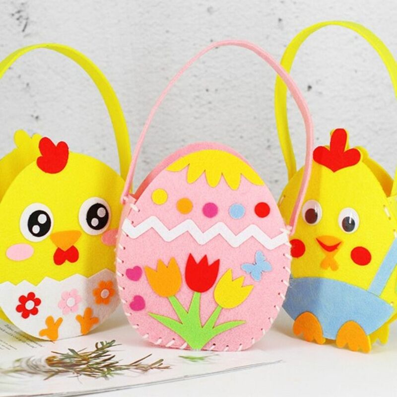 Cesta de flores de Pascua de tela no tejida DIY, huevo de Pascua, conejito de Pascua, bolsa de conejo de pascua, juguete decorado, pollito pintado, bolso de mano de cáscara de huevo