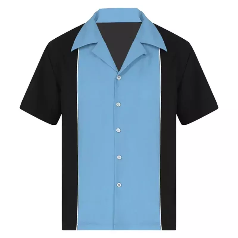 2024 summer new men's bowling shirt Retro short sleeve button casual multi-colored striped notch collar shirt 5XL