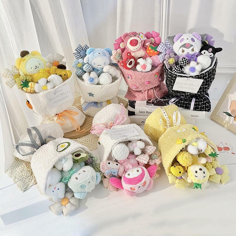 Cute Sanrio Bouquet Hello Kitty peluche bambola fiore Cartoon Cinnamoroll Kuromi My Melody Toys Flower Girl & Child Holiday Gifts