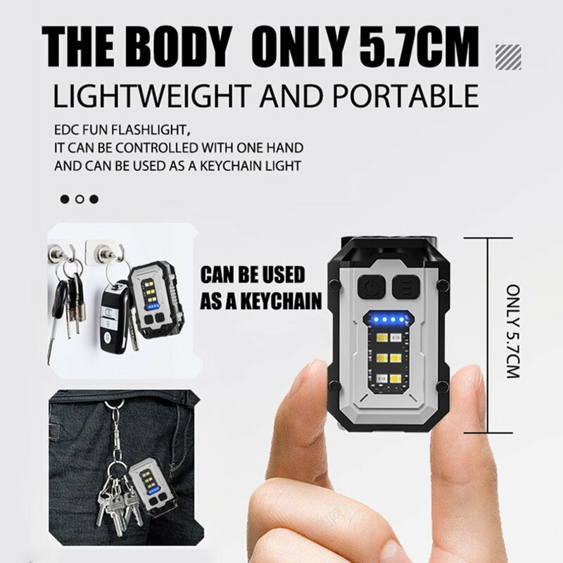 Multifunctional Mini EDC Keychain Light USB Rechargeable Flashlight With Tail Magnet Outdoor Waterproof Work Light Camping Lamp