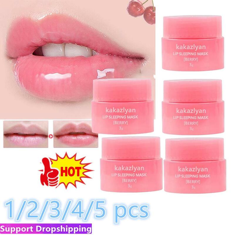 1-5pcs 3g Original Strawberry Lip Sleeping Mask Moisturizing Nourish Lip Balm Fade Lip Lines Lip Care Night Sleep Hydrated