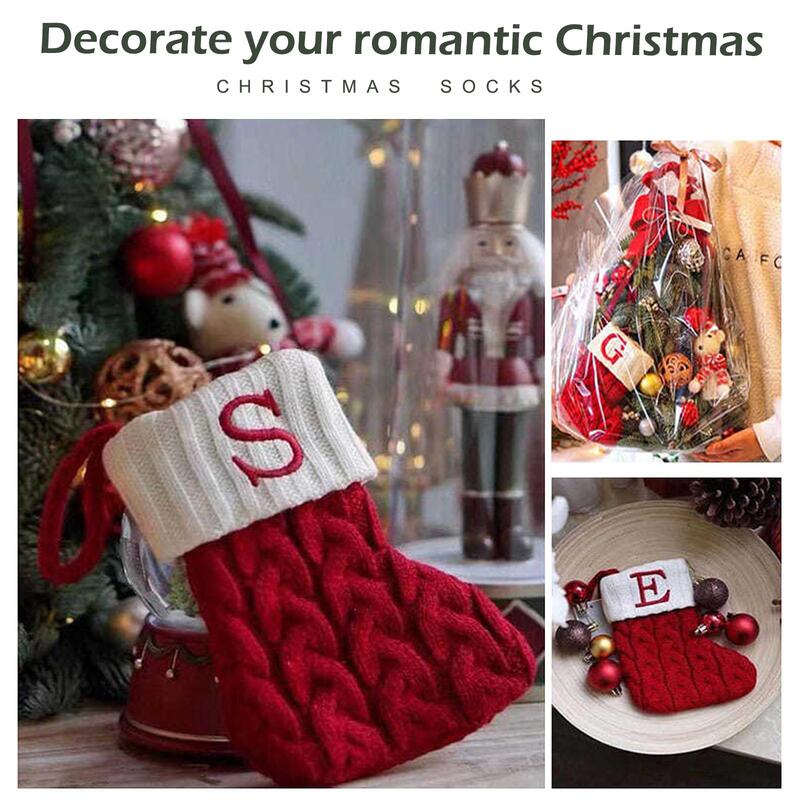 Chaussettes de Noël rouges avec lettres de l'alphabet flocon de neige, bas de Noël, décoration d'arbre pour la maison, cadeau de Noël, nouvel an