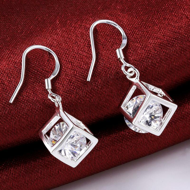 925 Sterling Silver Fine crystal lattice Pendant necklace earrings for woman Jewelry sets Fashion Party wedding accessories gift