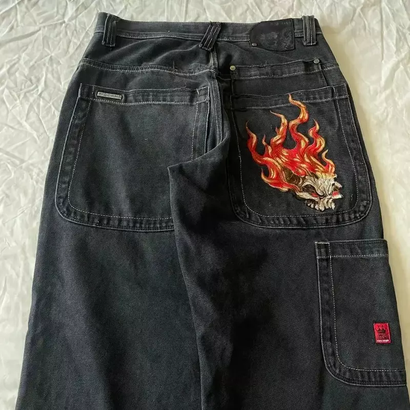 2024 Cargo Y2k style hip-hop wide leg pants retro letter embroidery Y2k Baggy men's jeans street photography straight leg jeans