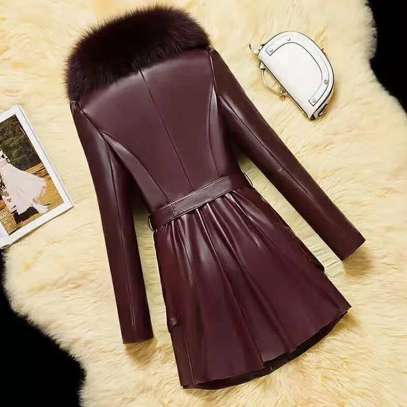 PU Fur Coat Outerwear 2022ฤดูหนาวใหม่เลียนแบบเลียนแบบขนสัตว์ Follar หญิงเกาหลีขนาดใหญ่ Slim สบายๆเสื้อ