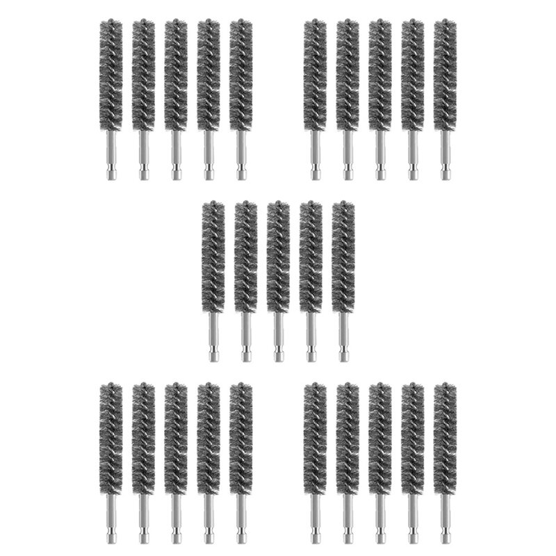 25X Stainless Steel Bore Brush Wire Brush For Power Drill Cleaning Wire Brush Stainless Steel With Hex Shank Handle