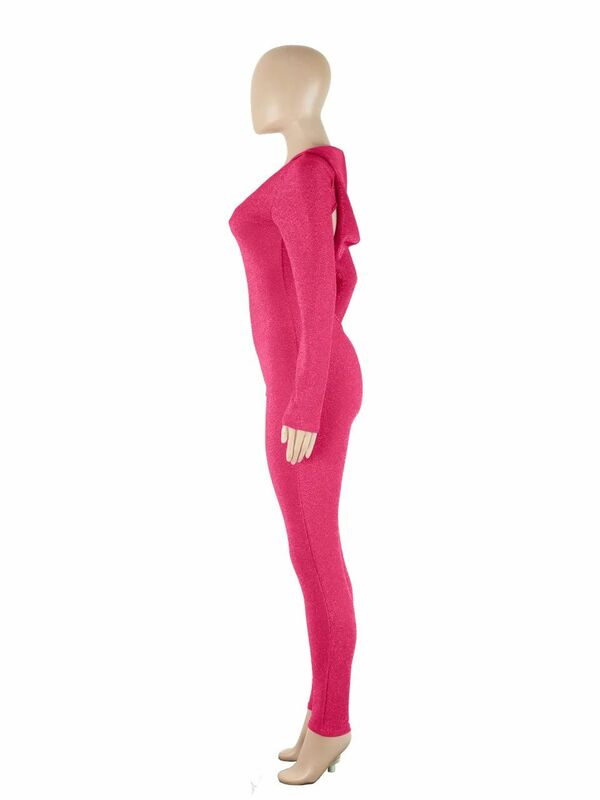 Lw sxy Kapuzen kragen Bodycon Overalls rücken freie Overalls einfarbige dünne lange Hosen Damen dehnbare Party Clubwear