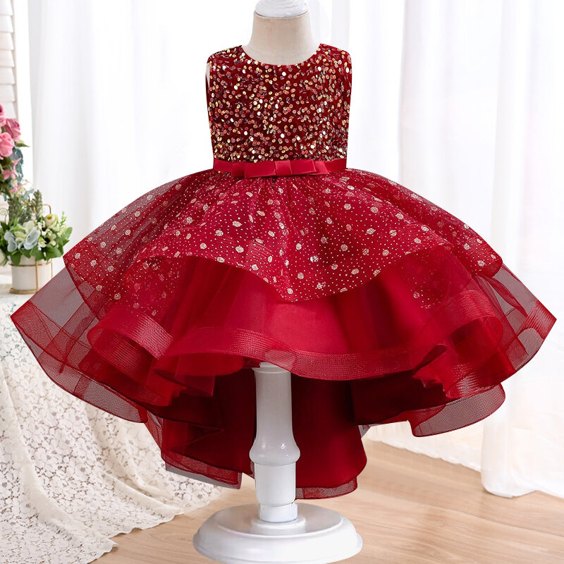 Children embroidered trailing show show party dress fashion girl lace flower boy Peng Peng trailing drilled wedding dress.