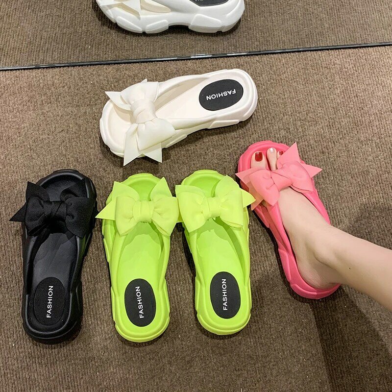 Fashion Bowknot Platform Flip Flop for Women 2023 Summer Beach Non Slip Wedge Slippers Woman Thick Sole Clip Toe Slides Sandals