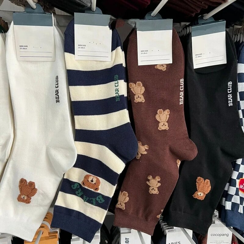 Cartoon Gentleman Bear Men's Socks Cotton Harajuku Skateboard Socks Novelty Breathable Sox Christmas Gift носки calcetines носки