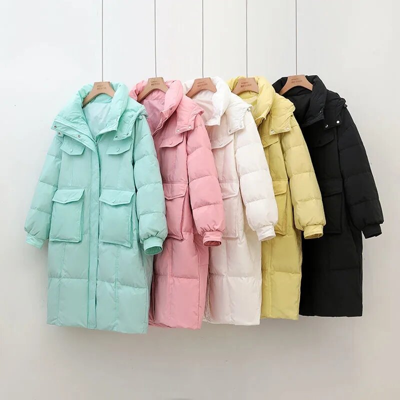 Jaqueta de algodão grosso para mulheres, casaco solto com capuz, casacos acolchoados, casacos monocromáticos, sobretudo quente, feminino, coreano, novo, inverno, 2023