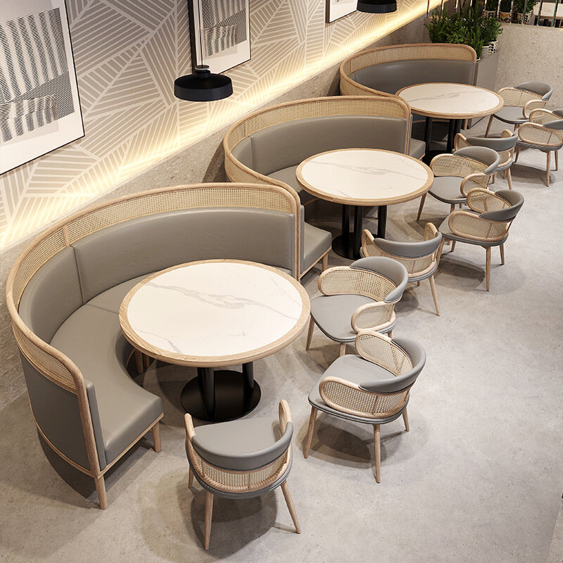 โต๊ะและเก้าอี้ทำจากไม้แท้สำหรับร้านอาหารจีนจักสานหวายร้านกาแฟร้านชาร้านอาหารบูธคู่