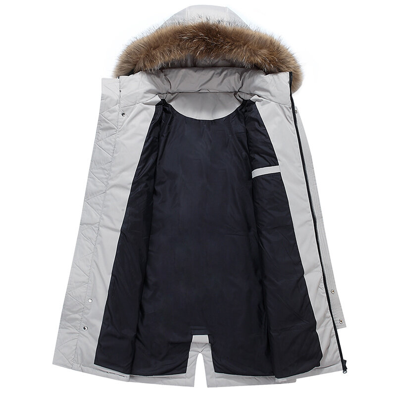 2023 модное зимнее пальто на белом утином пуху, Мужская Толстая куртка с воротником из натурального Лисьего меха, теплая длинная парка с капюшоном, пальто