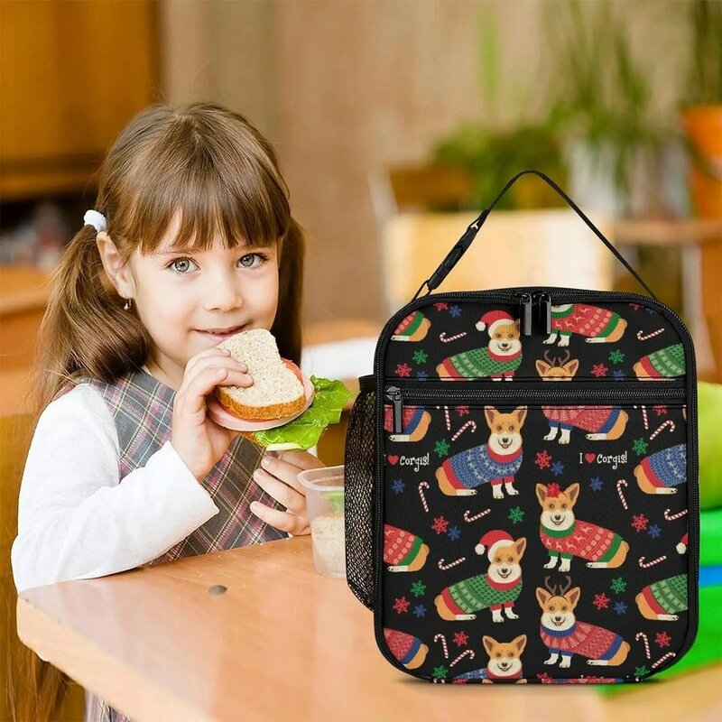 Lunch Bag for Men Women Meal Prep - Large Capacity Christmas Pattern with Corgis Dog Art Storage Bag Organizer Po