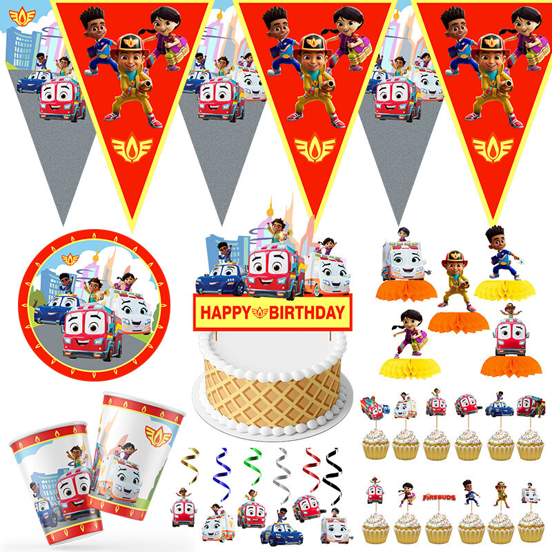 Disney Firebuds persediaan dekorasi mandi bayi stiker pesta kartun Toppers peralatan makan kemasan lucu hadiah pesta ulang tahun anak