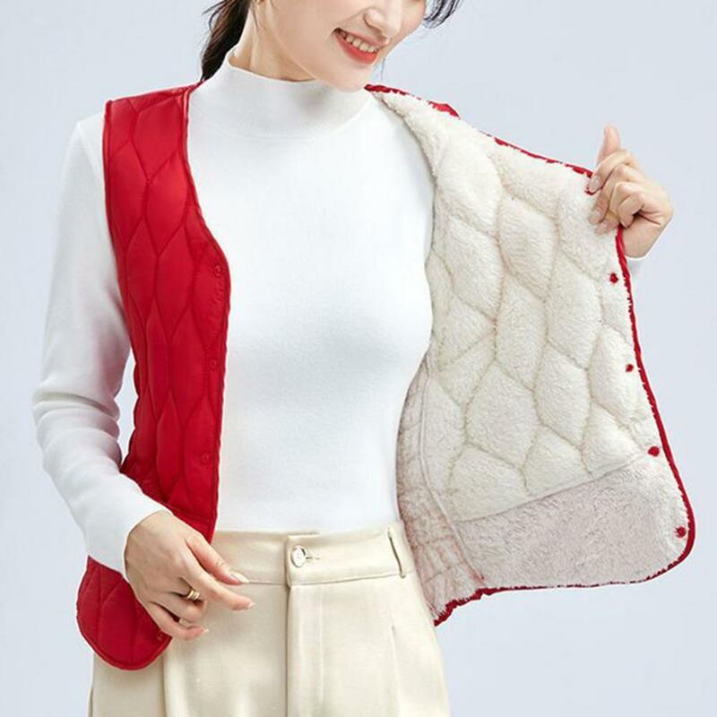 여성용 겨울 조끼 재킷, 따뜻한 방풍 민소매 조끼, 주머니가 있는 싱글 브레스트 조끼, 세련된 플러스 사이즈