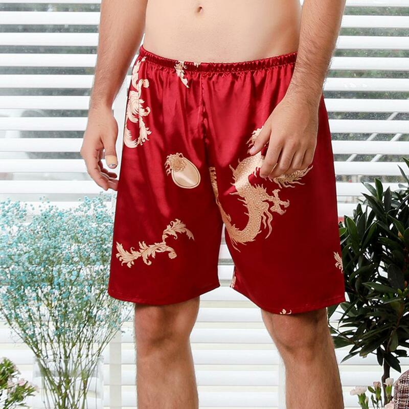 Men Shorts Loungewear Dragon Pattern Men's Summer Lounge Shorts Elastic Waist Wide Leg Casual Short Pants Loose Fit Pajamas