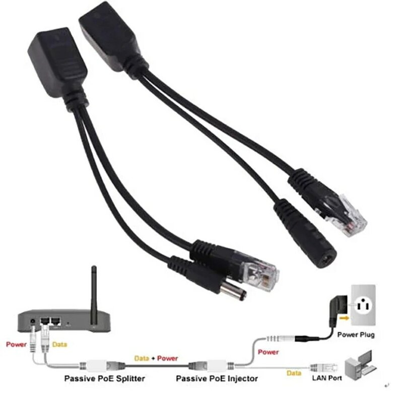 Kabel POE pasywny kabel zasilający Adapter sieci Ethernet POE Splitter RJ45 moduł zasilania wtryskiwaczy 12-48v dla kamery IP
