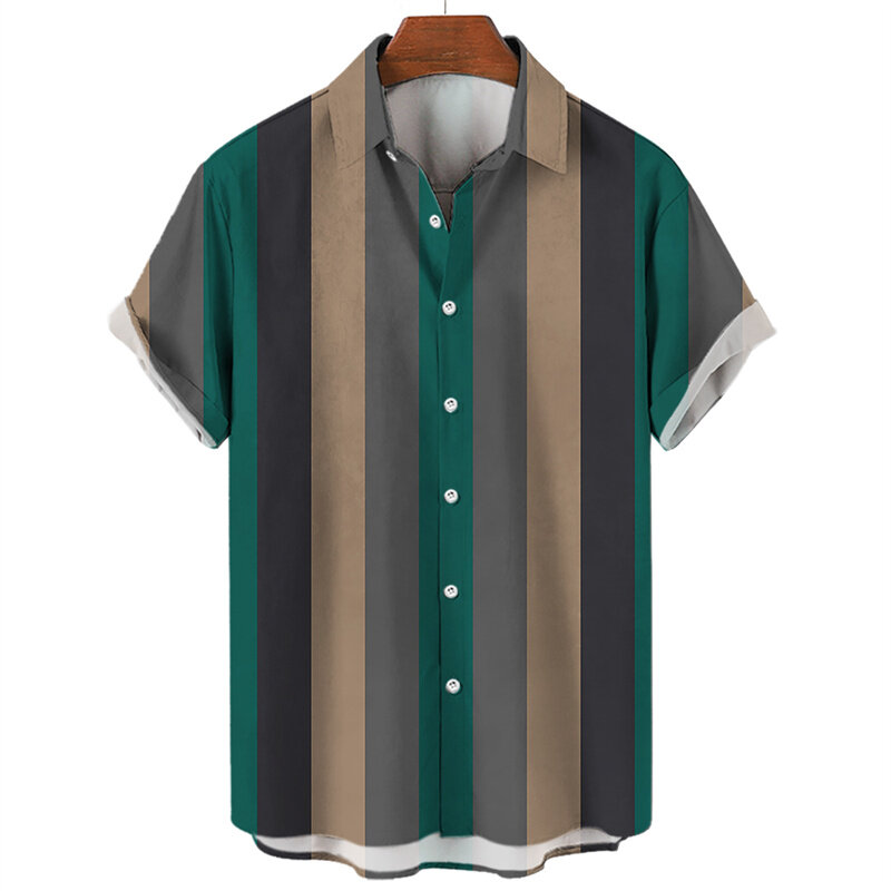 Herren gestreifte Hawaii-Hemden 3d gedruckt Mode knopf Kurzarm Revers Streetwear Hawaii Bluse Hemden für Männer Sommer